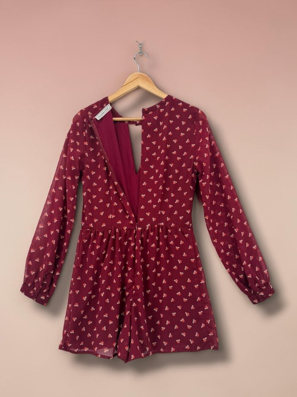 Abercrombie‎ & Fitch Maroon Floral Long Sleeve Romper - Picture 3 of 4
